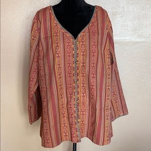 Burnt orange and red elegant bohemian tunic blouse